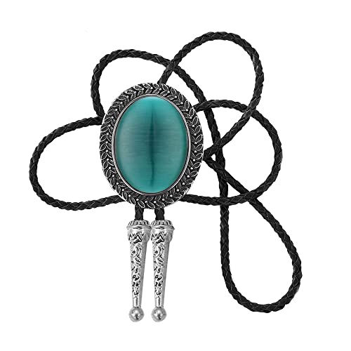 Image of Bolo Tie for Men Women Cowboy Turquoise Celtic Natural Tiger Eye Stone Longhorn Bull Western Leather Bolo Necktie