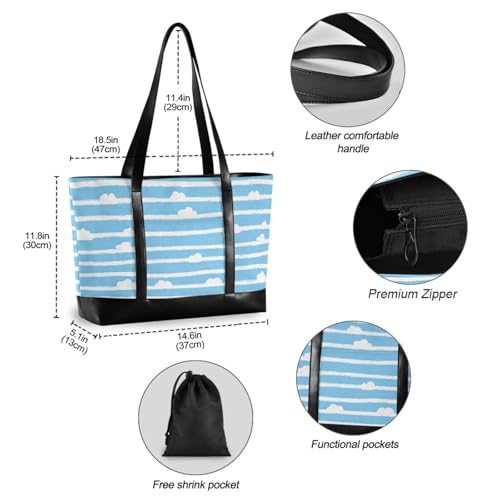 KLL Sky Blue and Pure White Stripe Pattern Doodle Art fashion women 14 inch laptop tote with zipper large tote Large Handbag for women work with lunch bolsas para computadoras de mujer4