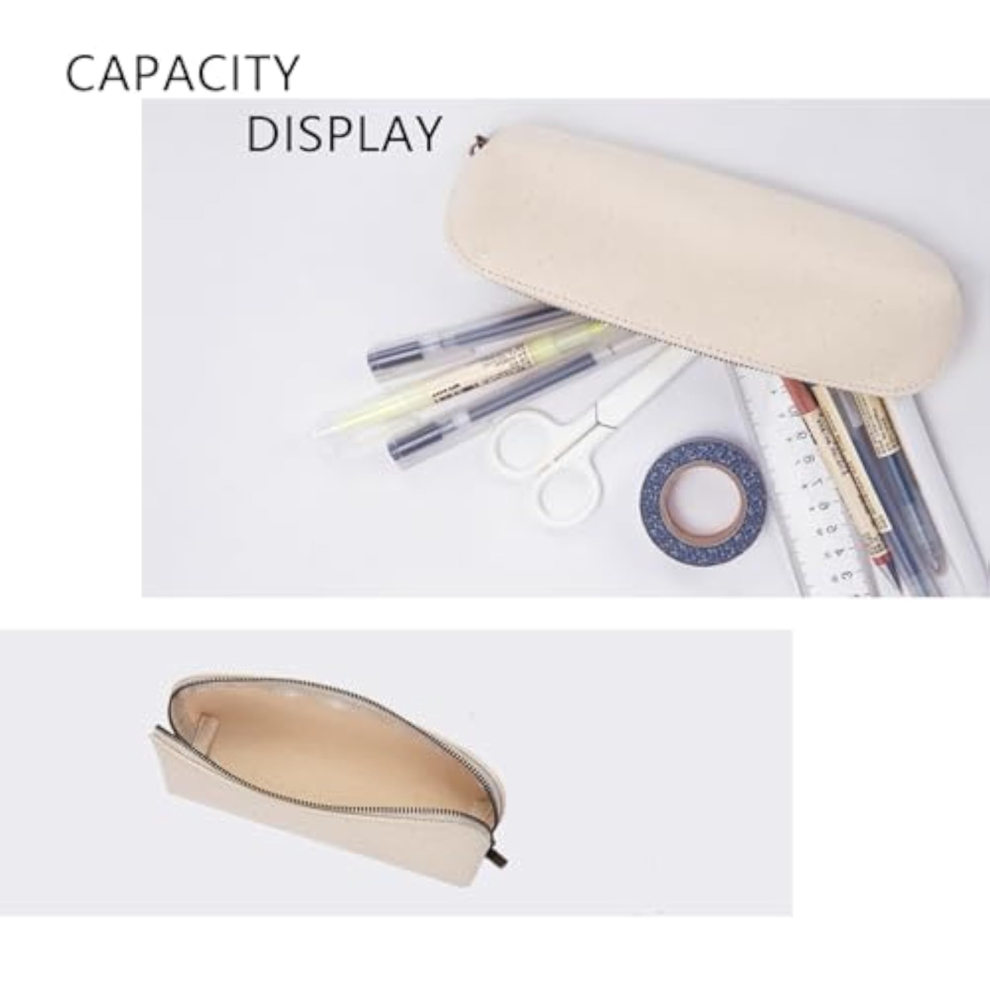 Beige Canvas Small Pencil Pouch, Slim Design