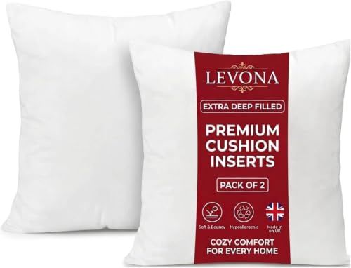 Image of Levona Pack of 2 Cushion Inserts 45x45cm (18x18 Inch),outdoor cushions, Perfect Hollowfibre for Sofa Cushion Pads Cushion Supportive Bounce Back Comfort