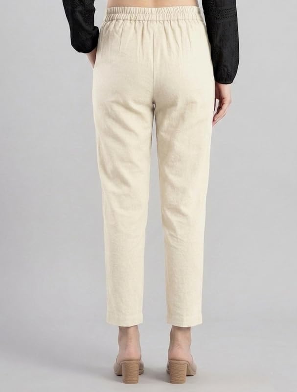 Image of Solid Cotton Woman Trousers Pants Regular Fit Kurti Pant with Drawstring Daily Office Formal Casual Use