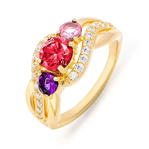 Gold Plated Custom 3 Stone Infinity Swirl Simulated Birthstone Mother s Ring, Sizes 5 to 9
