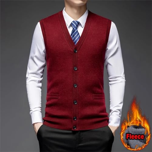 Men Winter Warm Sweater Vest Classic Business V-Neck Fleece Button Down Sleeveless Knitted Cardigan Vest3