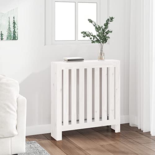 HOMIUSE 79,5x19x84 cm Heizkörperverkleidung Heizung Heizkörper Abdeckung Landhausstil Heizungsverkleidung Heizungsabdeckung für Schlafzimmer Wohnzimmer Radiator Cover Weiß Massivholz Kiefer