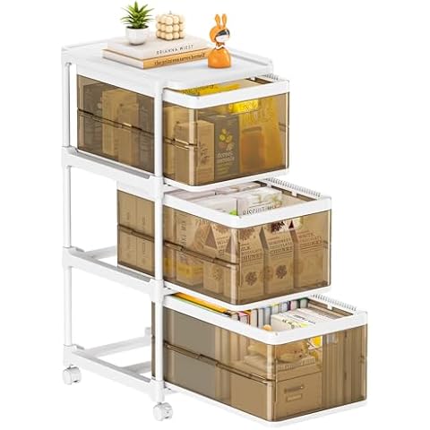 NestOrganix 3 Drawer Storage Organzier - Plastic Drawer Stroage, Stackable Storage Drawers, Storage Bins with Wheels, Foldable Drawer Organizer, 20 Quart/Bin, Total 60 Qurat Cover