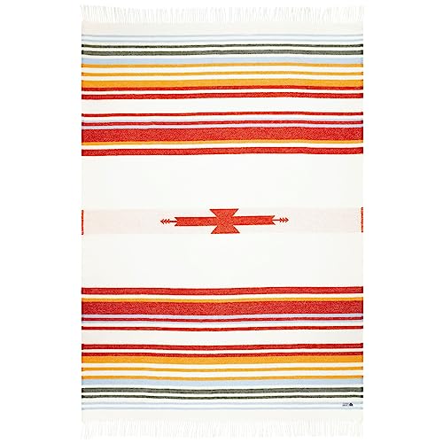 Steppenwolle® Decke PRÄRIE (135x200 cm) Kuscheldecke bunt mit Streifen aus 100% Schurwolle | Wolldecke für Mädchen & Jungs | Plaid in rot gelb blau beige | Fair produziert in der EU