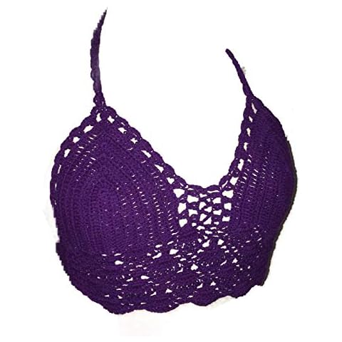Women Crochet Lace Cami Tank Crop Bralette Top Boho Bralet Bra Beach Bikini UK (Purple) Cover