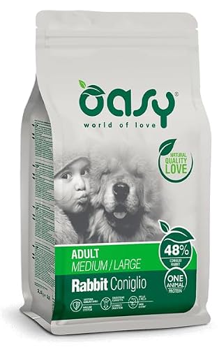 OASY Cane ONE ANIMAL PROTEIN • Adult Medium/Large Coniglio | alimento secco completo per cani adulti di taglia media e grande, monoproteico, 1 confezione da 10kg.