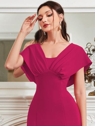 Image of Shasmi Women's & Girl's Solid A-Line Maxi Dress | V-Neck Pleated Bodice | Cap Batwing Sleeves | Fit & Flare Evening Gown (Dress 274)