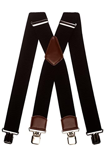 Olata Men's Extra Wide Heavy Duty X-Shape Braces/Suspenders with Brown Leather - 5cm. Black