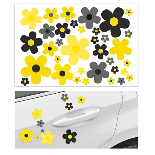 Image of KVAEY Flowers Car Stickers Set, Self Adhesive Daisy Flower Label Stickers for Car Body Mirror Window, Waterproof Hippie Stickers for Car Scooter Laptop Decoration, Car Accessories (Style H)
