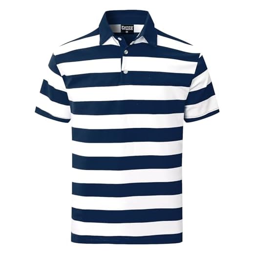 Funny World Men's Striped Polo Cotton Regular Fit Casual Short Sleeve Golf Shirt, Blue, Large