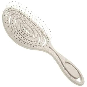 Eco Friendly Straw Hairbrush, Flexible Soft Pin Bristles, Detangling Wet/Dry Hair, Head Massaging Pro (Oatmeal)