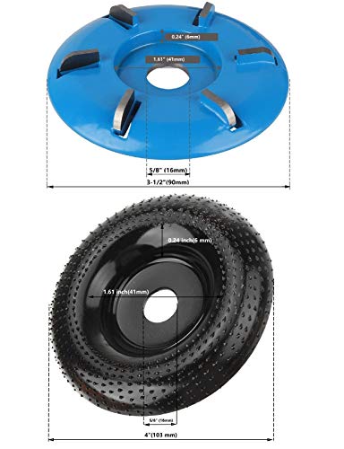 Wood Carving Disc Set, 5/8" (16mm) Bore Angle Grinder Wood Carving Disc And Wood Grinder Disc, Wood Carving Grinder Coping Woodworking Angle Grinder Accessories (Blue&Black, 3-1/2" Carving&4" Shaping)