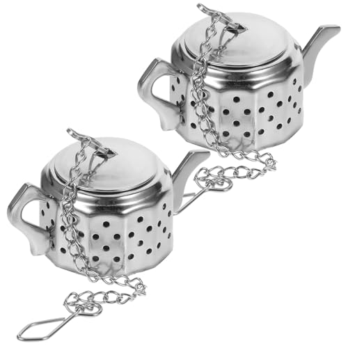 FONDOTIN 2 pezzi Filtro per Tè Sfuso in Acciaio Resistente Infusore Forma di Teiera Colino per Infusione Profumata Odori per Tisane e Tè Caldo o Freddo