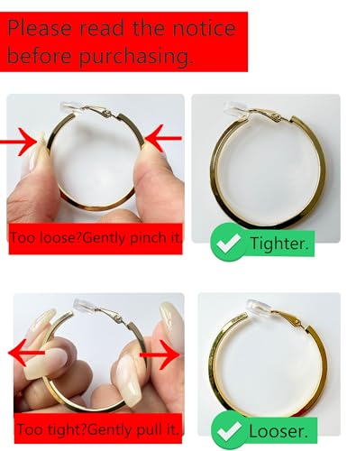 FAN&LOUIS Clip On Hoop Earrings Women,14K Gold Women's Clip-On Earrings Large Hoops Trendy for Non-Pierced Ears Lightweight3