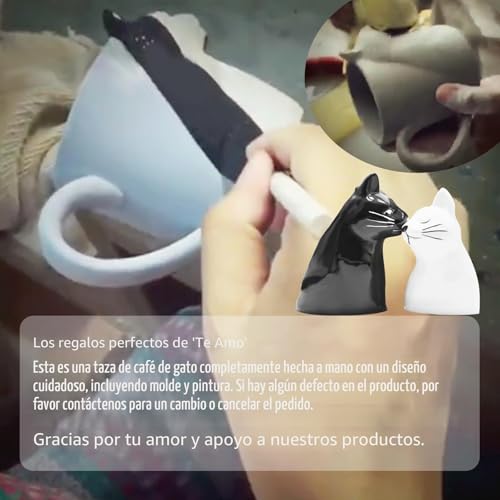 Miniatura 9 de Mengcat Gato Tazas De Café Par, Conjunto De Tazas De Té De Cerámica Únicas, Taza De Boda Para La Novia Y El Novio,Beso Regalo A Juego Para Aniversario, Compromiso, Día De San Valentín, Cumpleaños