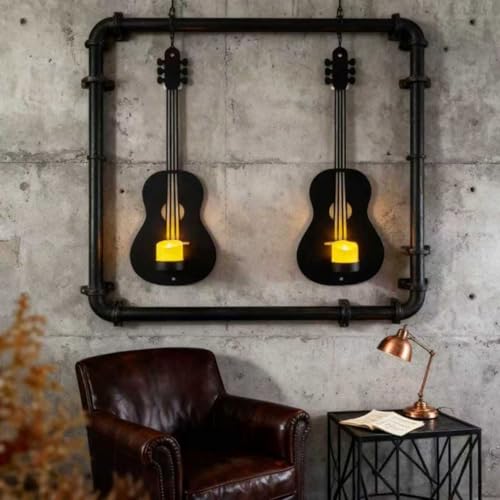 Portavelas negro de hierro con forma de guitarra elegante 3