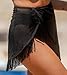 CUPSHE Womens Coverup Only Bikini Bottom Fashion High Waisted Sarong Sheer Mesh Swim Skirt Wrap Front Tassel Trim, S Black