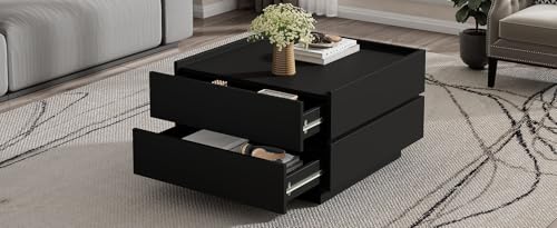 Mesa de centro giratoria anticaídas con cajón de almacenamiento negro 6
