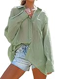 LAMISSCHE Womens Sexy Sheer Button Down Blouse Oversized Long Sleeve V Neck Cover Up Casual Pleated