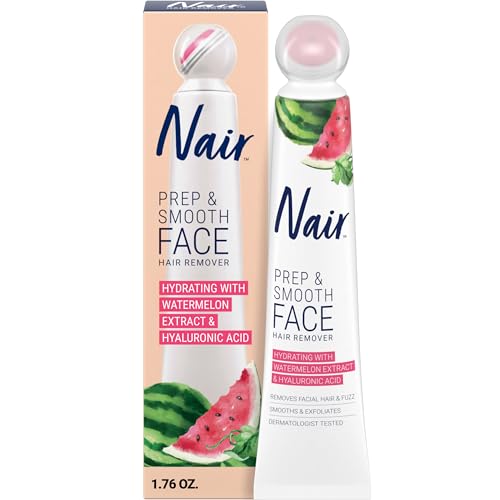 NAIR Prep & Smooth Face Exfoliating Depilatory Cream for Women - Effective Hair Removal for Smooth Skin with Hyaluronic Acid, 1.76 oz