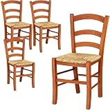 ✅ RICEVERAI - 4 Sedie Paesane in Legno colore Ciliegio con seduta in Paglia, dimensioni pari a 43x42x87 cm, ideali per la tua casa, esterno, per ristoranti, agriturismi ecc. Queste sedie offrono robustezza e durabilità nel tempo e il legno conferisce un aspetto elegante così da adattarsi ad ogni ambiente.