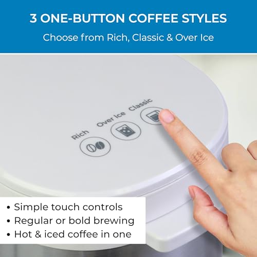 Image of Kenmore Single Serve Coffee Maker - Compatible with Keurig K‑Cup Pods & Ground Coffee, One Cup Brewer, 6-12 Oz Brew Sizes, Travel Mug Friendly, Auto Shut‑Off, Hot & Iced Maquina de cafe, White