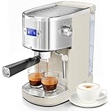 20 Bar Espresso Machine Semi-Automatic, Professional Coffee Maker with Milk Frother Steam Wand & 45OZ Removable Water Tank, Home Barista System for Cappuccino, Latte, Americano-Stainless Steel-White