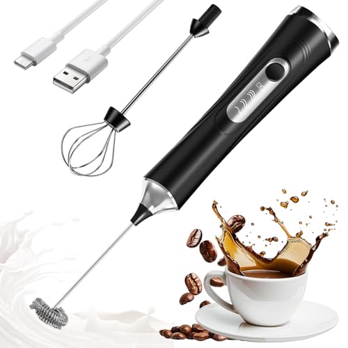 Mousseur à lait électrique, fouet electrique matcha rechargeable USB, mini blender 3 vitesses avec têtes en acier inoxydable amovibles, batteur electrique...
