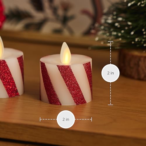 Image of Luminara 2-Pack Moving Flame LED Flameless Tealight (1.4 inch x 2 inch) Battery Operated Plastic LED Flameless Tea Light Smooth (Candy Cane Red)