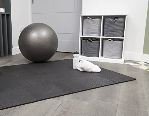 24 St. Bodenschutzmatte Fitness, mit Rand 20 St; Schwarz Viereckig je 30,5x30,5cm, 1cm Dick. Gesamt 175cm X 118cm (2,07m²) Unterlegmatten Schutzmatten Bodenmatten Sportmatten Puzzlematte EVA