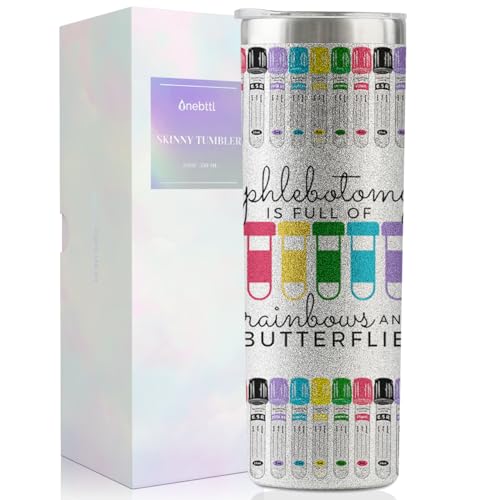 Onebttl Nurse Gifts for Women - Phlebotomy Gifts - Phlebotomist Graduation Gifts - Nurse Week Day Gifts - Phlebotomy is Full of Rainbows and Butterflies, 20oz Glitter Insulated Tumbler Cup with Straw