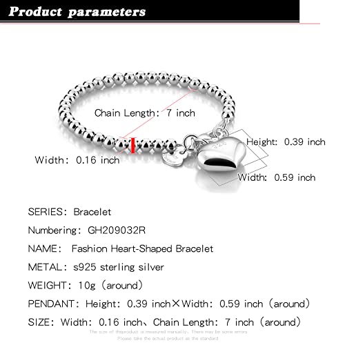 H&Beautimer 925 Sterling Silver 4-10MM Ball Chain Bracelet For Women's - Italian Handmade Bead Chain Bracelet 5''5.7''6.3''6.7''7.5''8''8.3''8.5''9 Inch Rose Gold Party Jewelry2