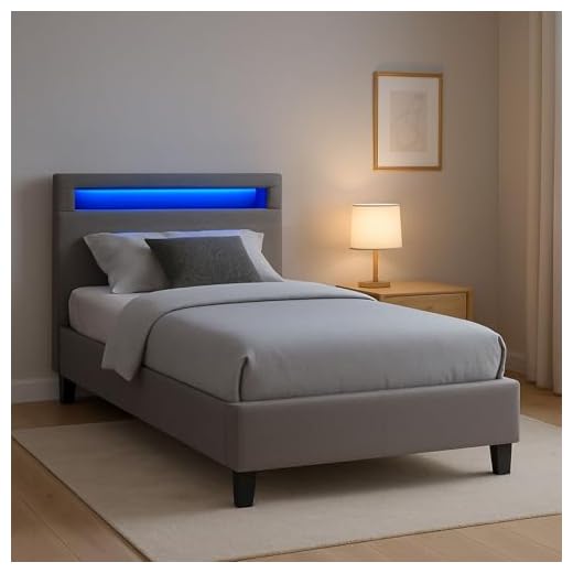 CARO-Möbel Polsterbett Himalaya mit LED Beleuchtung Einzelbett Jugendbett 90 x 200 cm mit Lattenrahmen, in grau Stoffbezug