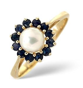 The Diamond Store TheDiamondStore - Cluster-Ring - Perle und 1,40 ct. blaue Saphire - Gelbgold 9 Karat The Diamond Store TheDiamondStore - Cluster-Ring - Perle und 1,40 ct. blaue Saphire - Gelbgold 9 Karat