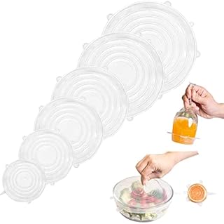 CUQOO Silicone Stretch Food Covers in 6 Pack  Reusable BPA-free Silicone Stretch Lids | Airtight & Leakproof Food Storage Covers | Dishwasher & Microwave Safe Kitchen Gadgets | Adjustable Dish Lid