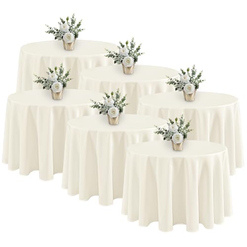 Fitable 6 Pack Ivory Tablecloths for Round Tables-108 Inches in Diameter-Stain Resistant and Washable Table Clothes,Polyester Fabric Covers Wedding,Party,Banquet,Formal Events (130g-QW6P-108Ivory) by Fitable - Used condition - US$62.51