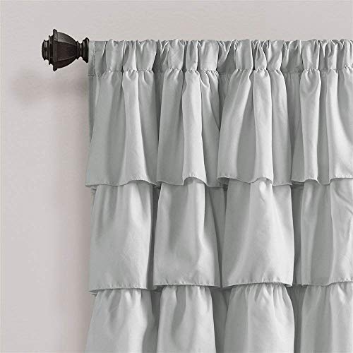Lush Decor Light Gray Ruffle Window Curtain-Shabby Chic Farmhouse Style Panel for Living, Dining Room, Bedroom (Single), 84” x 50 L by Lush Decor - Used condition - Image 2