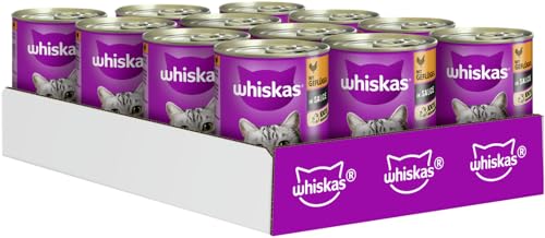 Whiskas 1 + Katzenfutter Geflügel in Sauce, 12 Dosen (12 x 400 g)