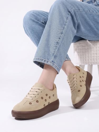 Image of TRYME Floral Platform Sneakers for Women | Lightweight Lace-Up Casual Shoes for College, Travel