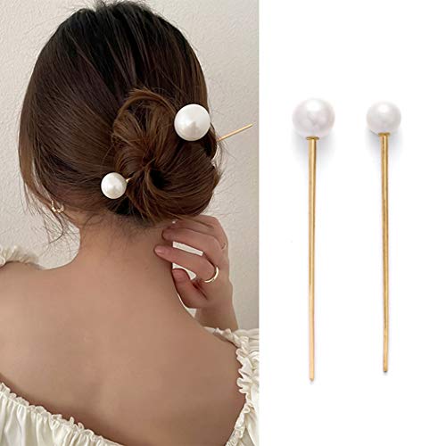 JONKY Pearl Hair Pins Gold Hair Accessories Minimaist Hairpin Party Hair Stick Non Slip Hair Piece for Women and Girls(Pack of 2)