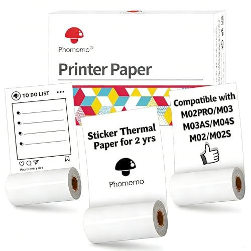 Image of Phomemo 2 inch Adhesive Sticker Printer Paper Thermal Labels, White | 3 Rolls 53mm for Phomemo M02 /M02S /M02 Pro /M04S Pocket Bluetooth Thermal Printer, 50mm x 3.5m