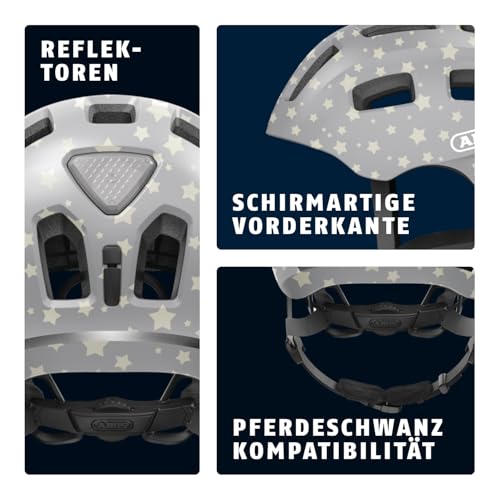 ABUS Fahrradhelm Youn-I 2.0 - mit Licht für Kinder, Jugendliche und junge Erwachsene - für Mädels und Jungs - Grau mit Stern-Muster, Größe S – Ansicht 3