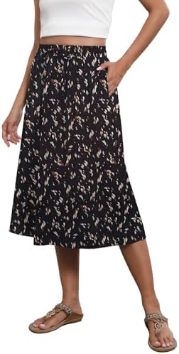 Witsmile Women Summer Pleated High Waist Casual Below Knee Midi S...