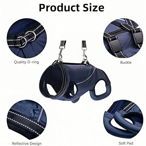 Hundegeschirr, Hebegeschirr für kleine und mittlere Hunde für alte,Gelenkverletzungen-Hebegurt für Haustiere, Ganzkörpergeschirr, Hunde Tragetasche mit Schultergurt, Weich, Einstellbar (Marineblau, M)