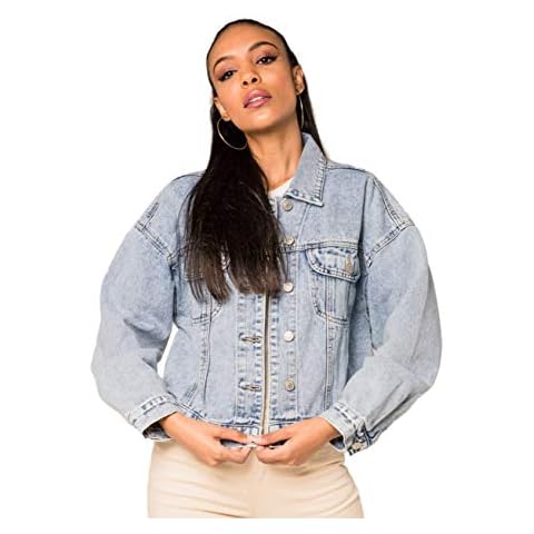 Nina Carter Art. S501 Damen Oversized Kurze Jeansjacke Übergroße Übergangsjacke Waschungseffekt Cover