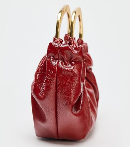 Golden Handle Purse Small Shoulder Bag for Women Ruched Faux Leather Crossbody Bag With Adjustable Strap3