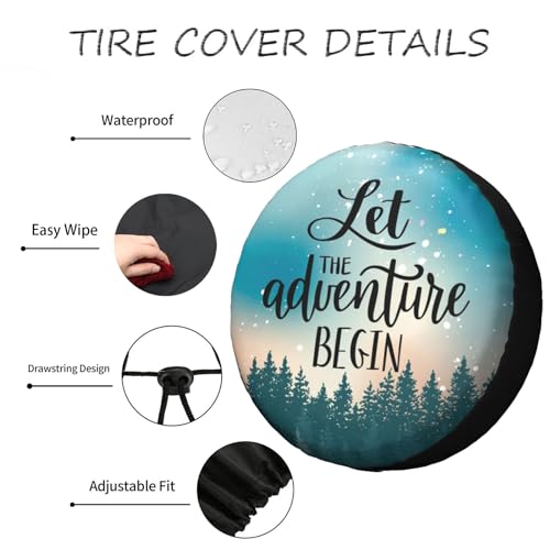 Image of Camper Spare Tire Cover for Rv Trailer Let The Adventure Begin RV Spare Tire Cover Waterproof Dustproof Trailer Tire Covers for SUV Truck Travel 14 Inch