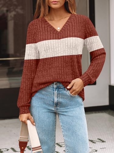 Image of AUTOMET Womens V Neck Long Sleeve Shirts Fall Tops 2026 Lightweight Sweater